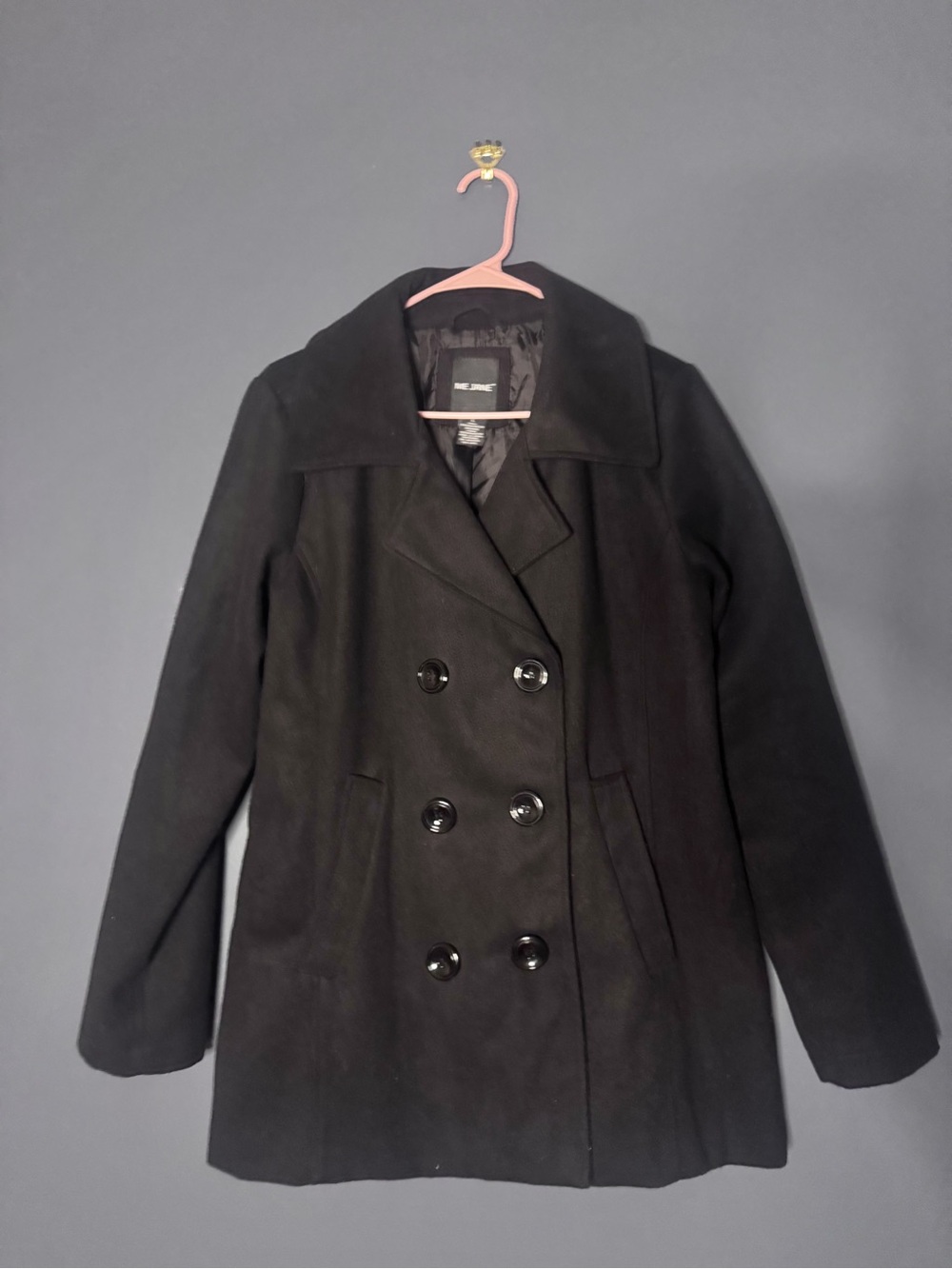 Classic Black Double Breasted Women's Peacoat Ladies dress Jacket Size Large Lg